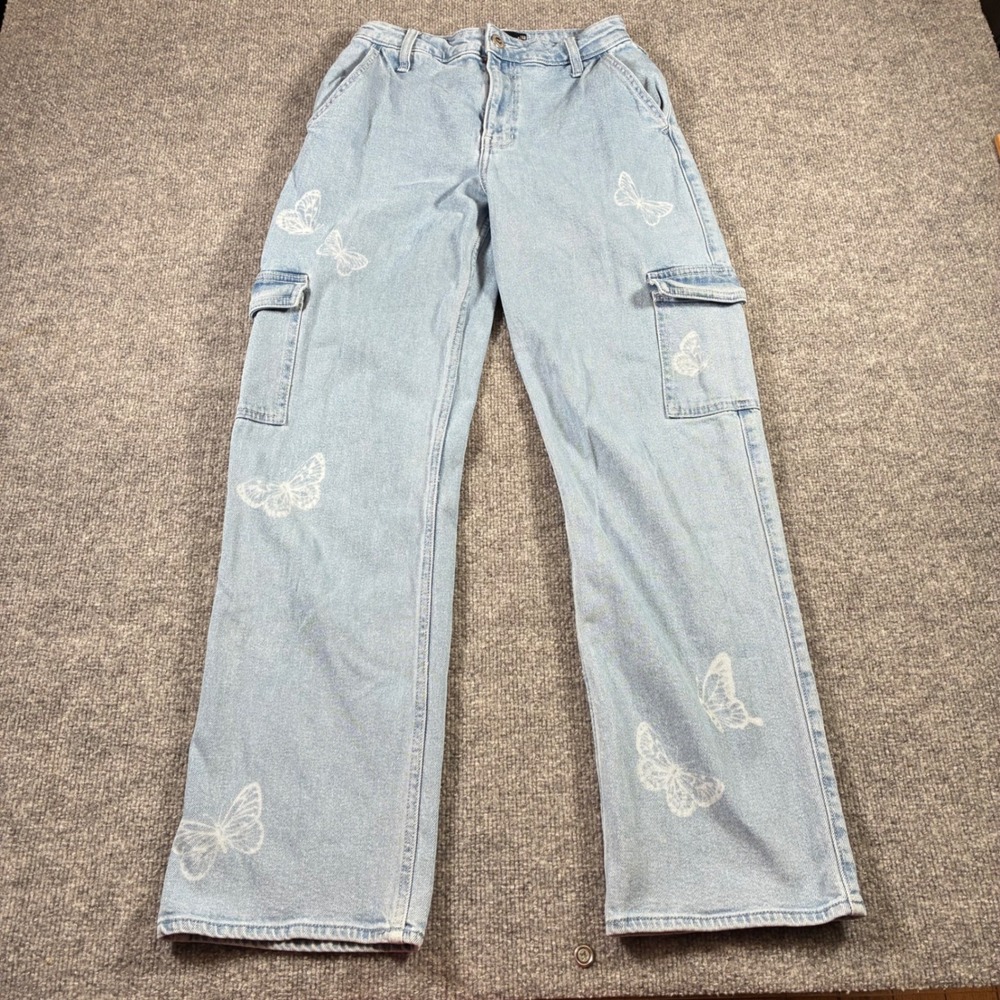 Hollister Ultra High Rise Dad Jeans Womens 26R Light Wash Butterfly Print